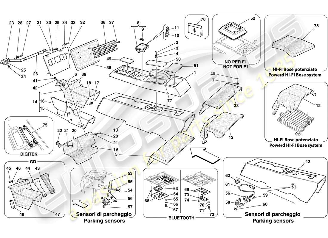 Ferrari F430 Coupe (RHD) TUNNEL - SUBSTRUCTURE AND ACCESSORIES Part Diagram