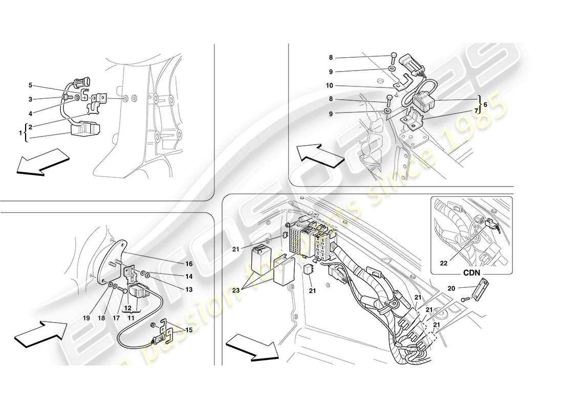 Ferrari F430 Coupe (RHD) ECUs AND SENSORS IN FRONT COMPARTMENT AND ENGINE COMPARTMENT Part Diagram