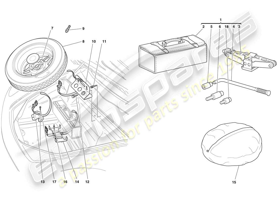 Ferrari F430 Spider (Europe) spare wheel and tools Part Diagram