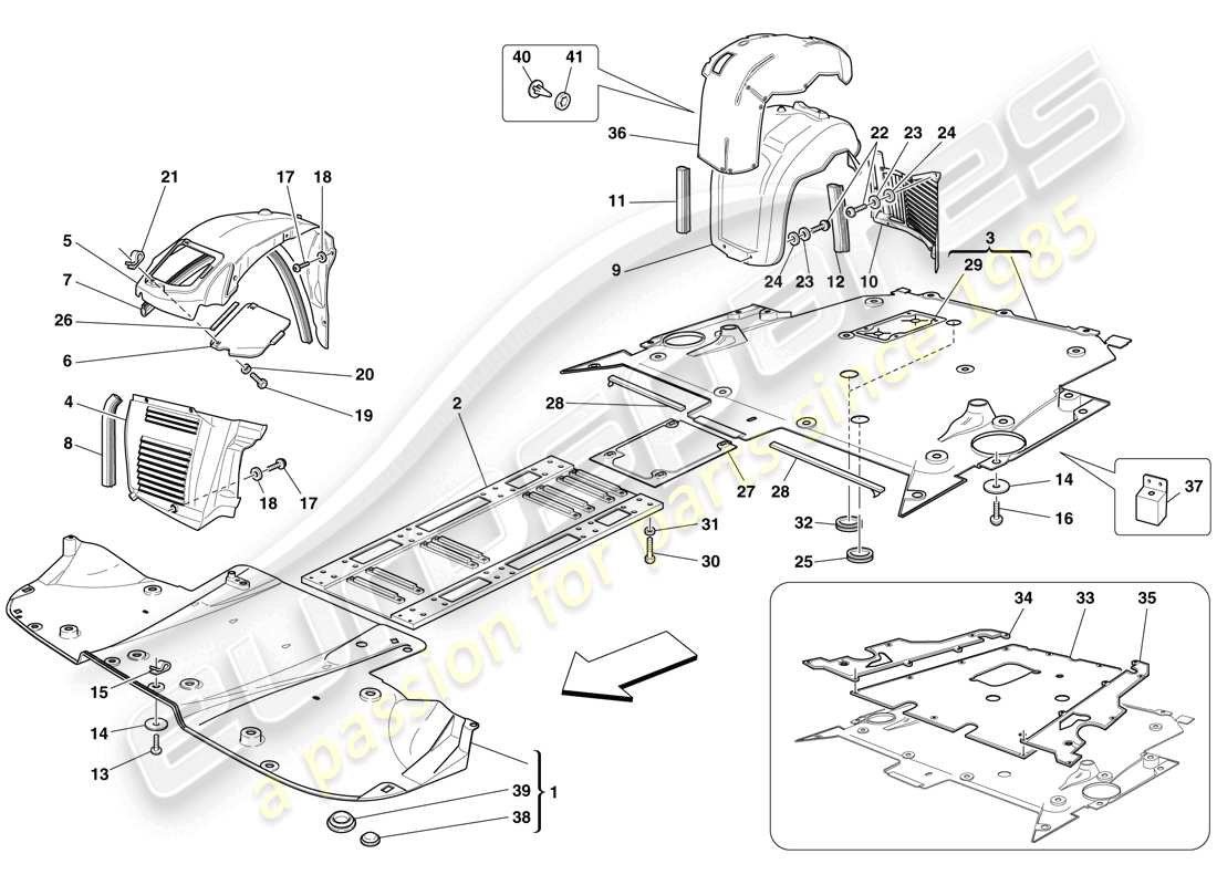 Ferrari F430 Spider (Europe) FLAT UNDERTRAY AND WHEELHOUSES Part Diagram