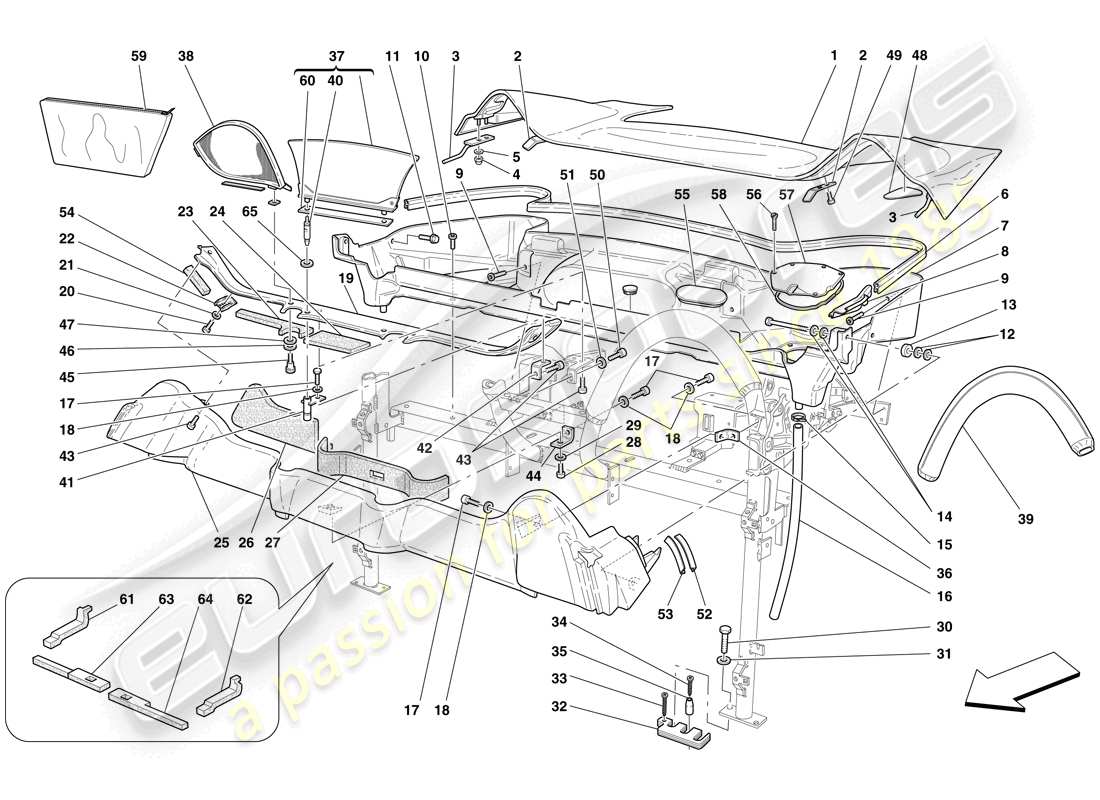 Ferrari F430 Spider (Europe) ROOF TRIM AND TUB Parts Diagram