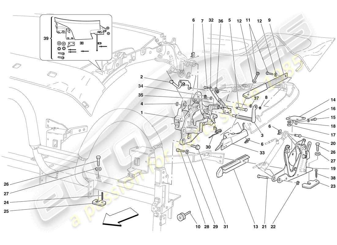 Ferrari F430 Spider (Europe) ROOF KINEMATICS - LOWER PART Parts Diagram