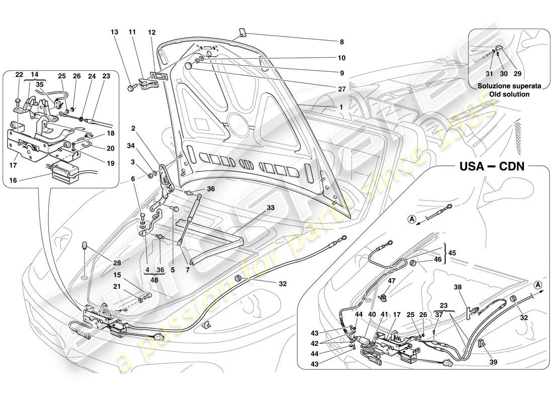 Ferrari F430 Spider (Europe) FRONT LID AND OPENING MECHANISM Part Diagram