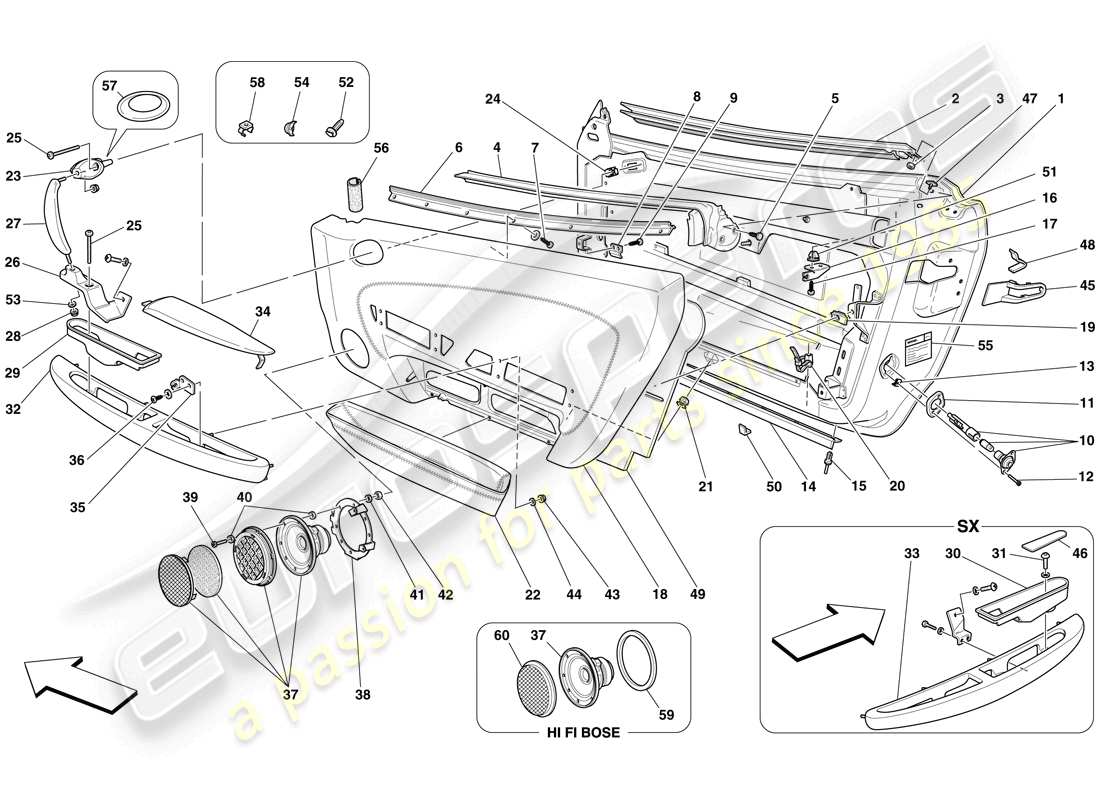 Ferrari F430 Spider (Europe) DOORS - SUBSTRUCTURE AND TRIM Part Diagram