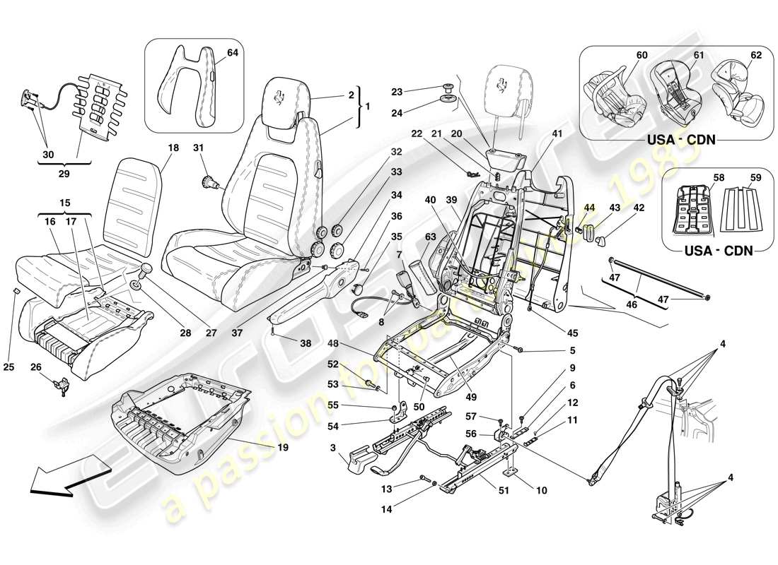 Ferrari F430 Spider (Europe) MANUAL FRONT SEAT - SEAT BELTS Part Diagram