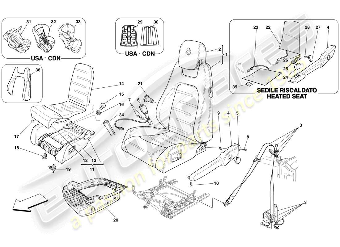 Ferrari F430 Spider (Europe) electric seat - seat belts Part Diagram