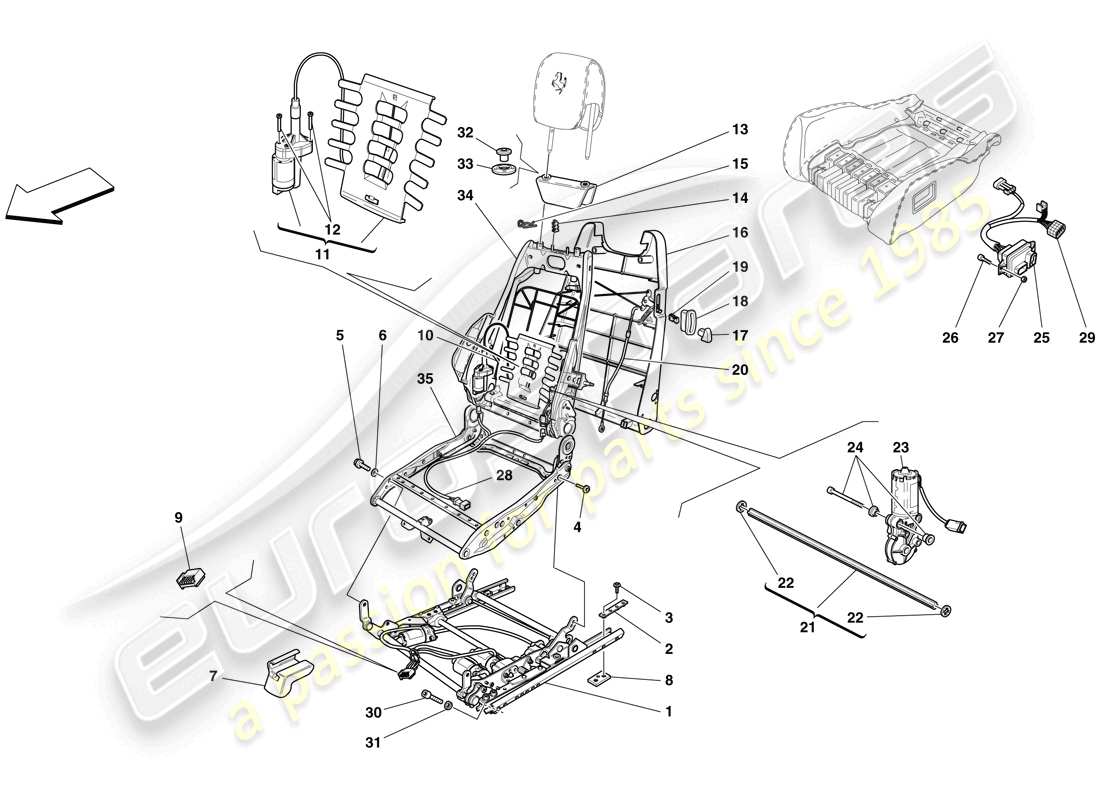 Ferrari F430 Spider (Europe) electric seat - guides and adjustment mechanisms Part Diagram