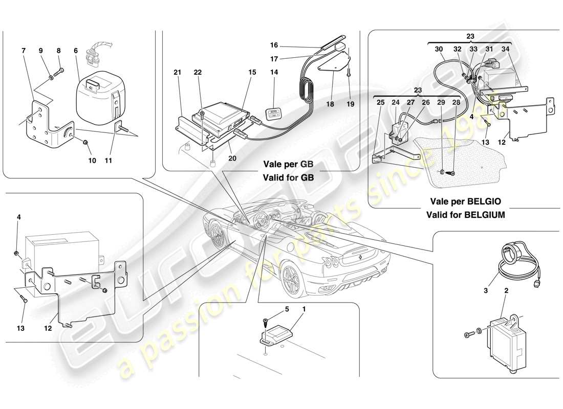 Ferrari F430 Spider (Europe) ANTITHEFT SYSTEM ECUs AND DEVICES Part Diagram
