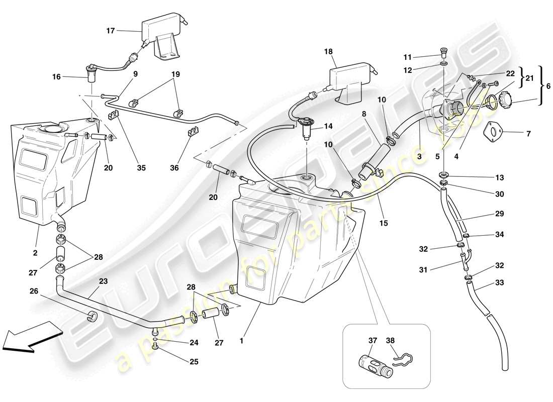 Ferrari F430 Spider (USA) FUEL TANKS AND FILLER NECK Part Diagram