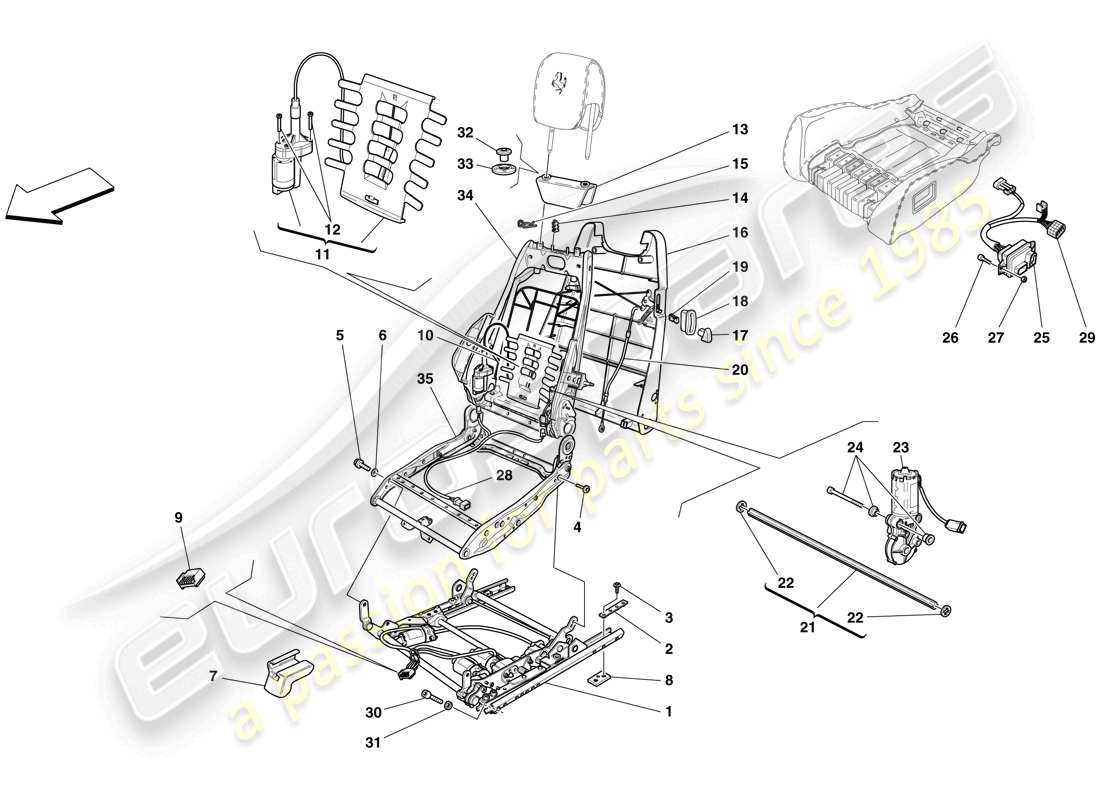 Ferrari F430 Spider (USA) electric seat - guides and adjustment mechanisms Part Diagram