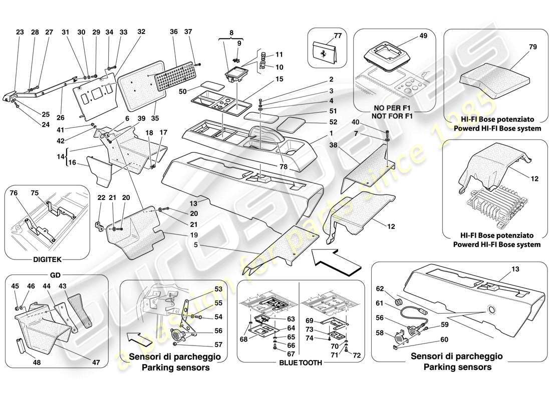 Ferrari F430 Spider (USA) TUNNEL - SUBSTRUCTURE AND ACCESSORIES Part Diagram