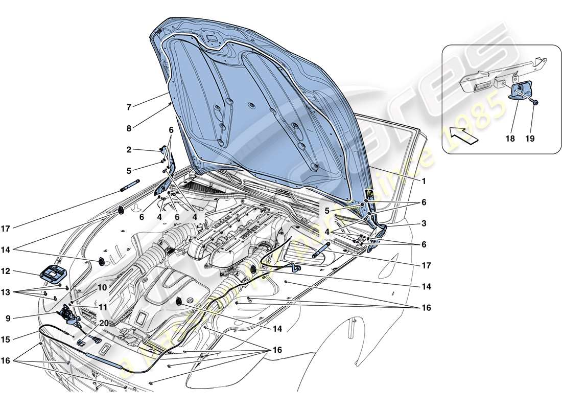 Ferrari FF (Europe) FRONT LID AND OPENING MECHANISM Part Diagram