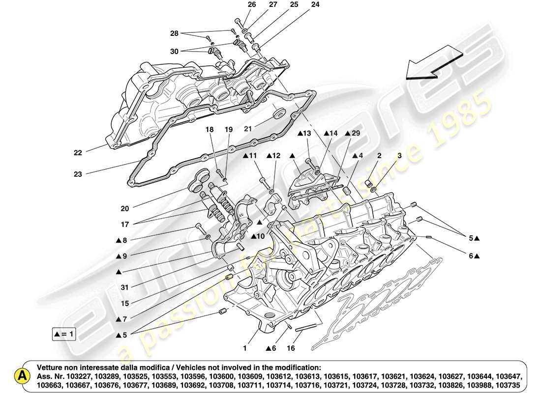 Ferrari California (USA) right hand cylinder head Parts Diagram