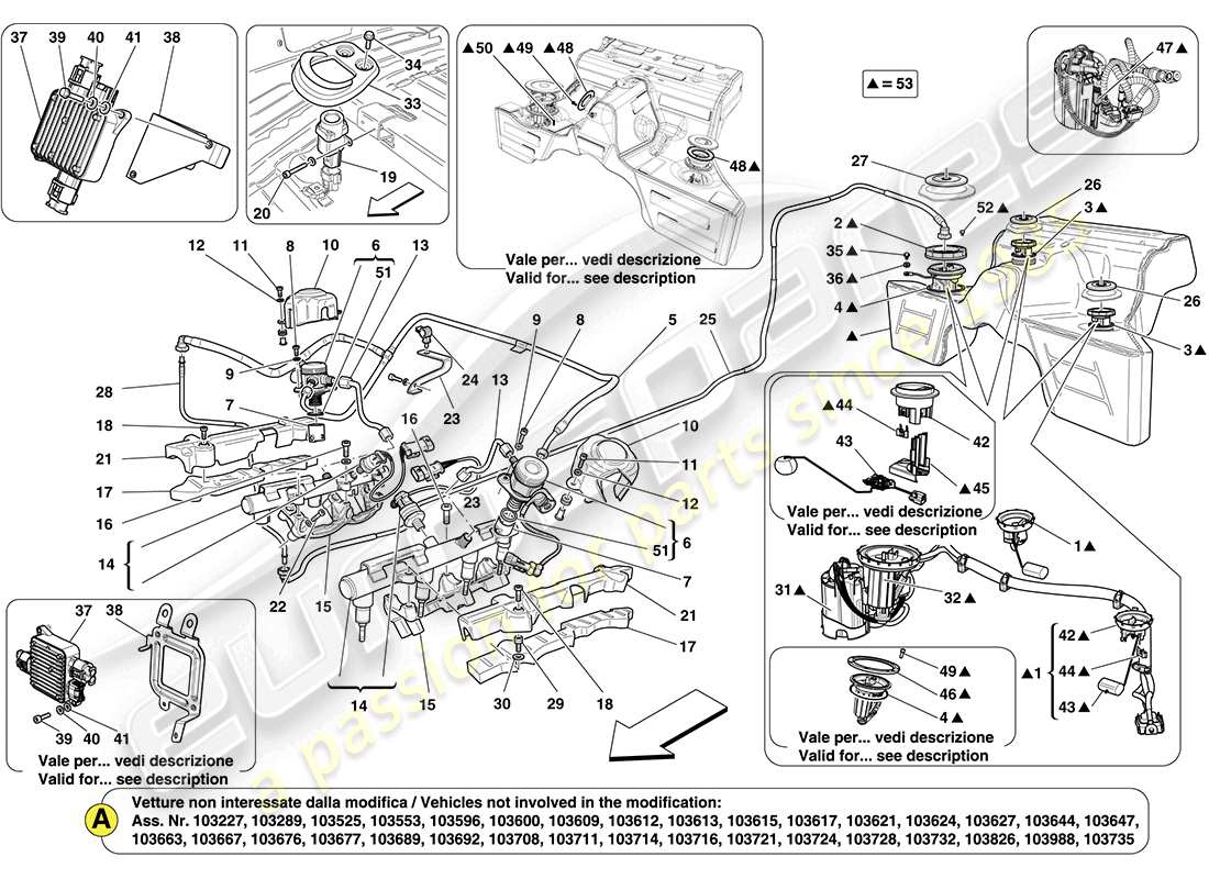 Ferrari California (USA) fuel pump and connector pipes Parts Diagram
