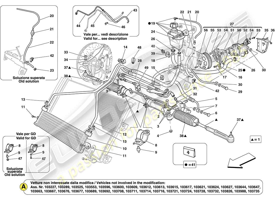 Ferrari California (USA) STEERING BOX AND POWER STEERING PUMP Parts Diagram