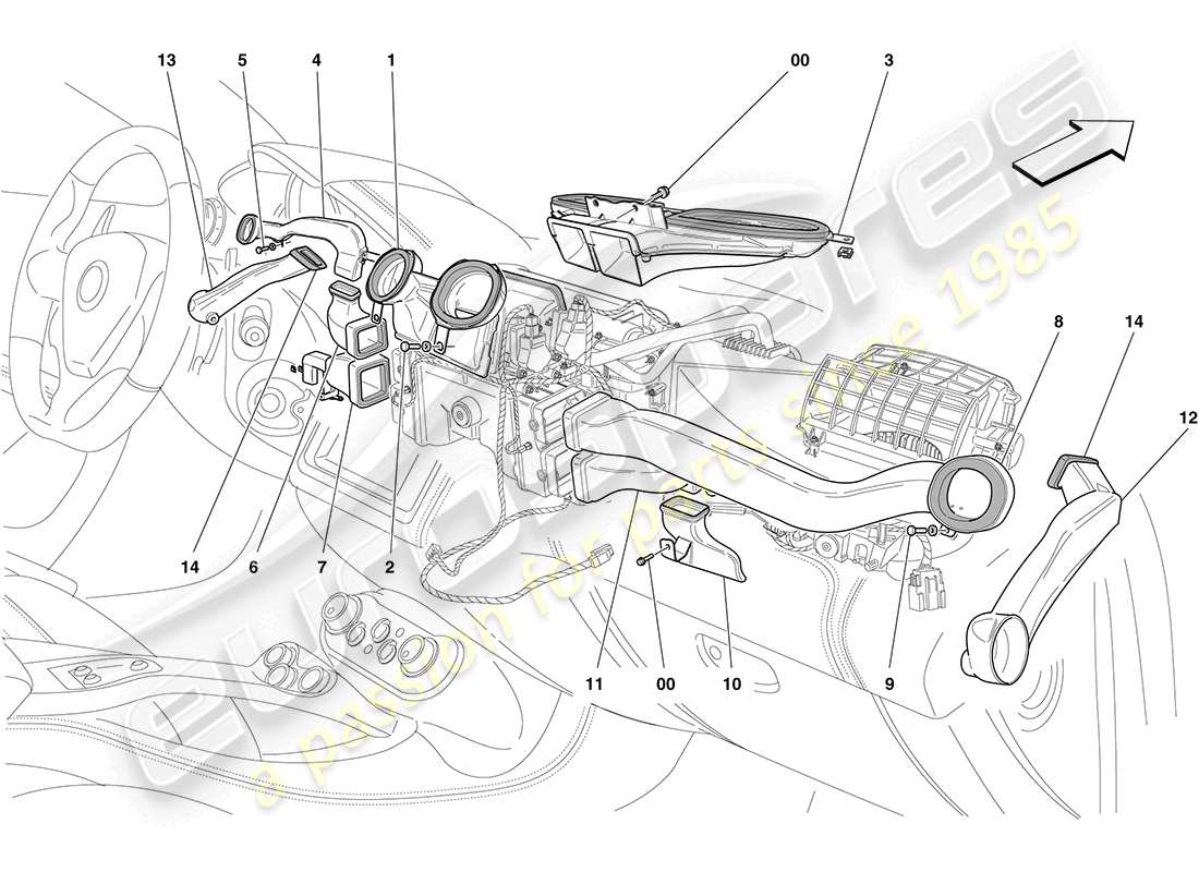 Ferrari California (USA) AC UNIT: DISTRIBUTION Parts Diagram