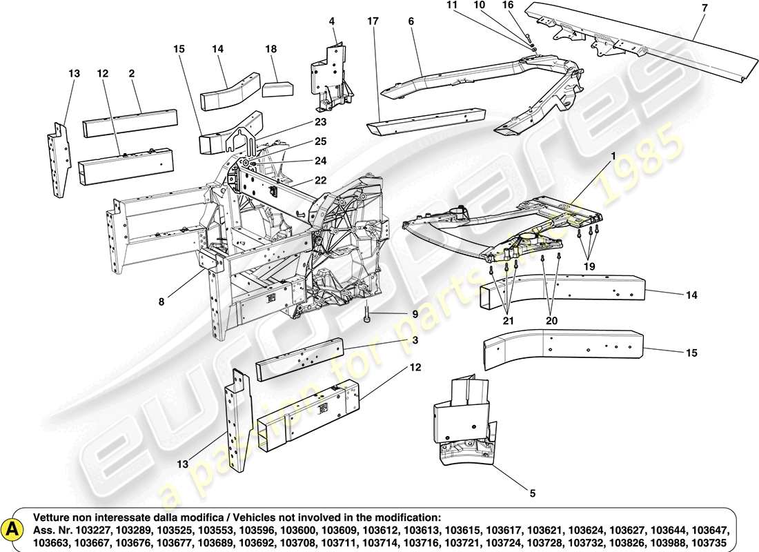 Ferrari California (USA) front structures and chassis box sections Parts Diagram