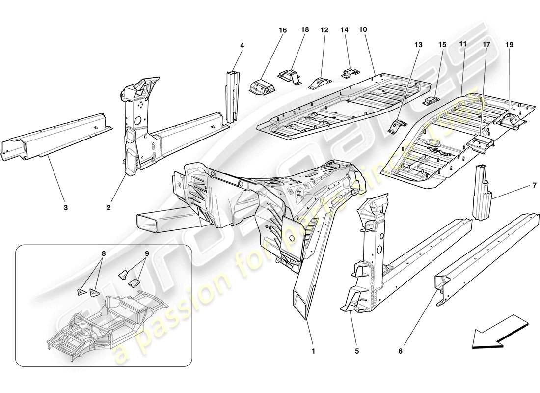 Ferrari California (USA) centre structures and chassis box sections Parts Diagram