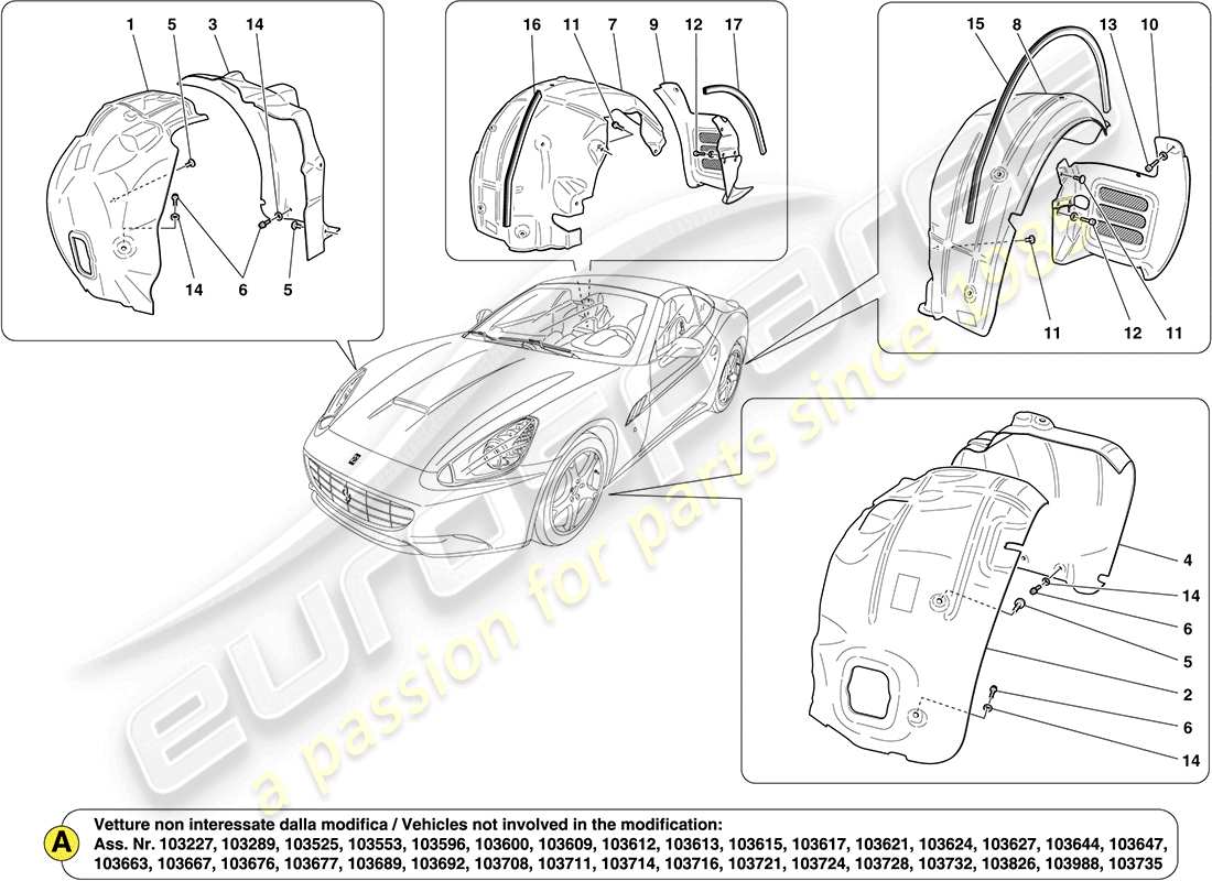 Ferrari California (USA) WHEELHOUSES AND DOORS Parts Diagram