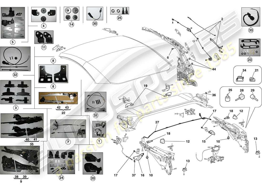 Ferrari California (USA) ELECTRIC ROOF: KINEMATICS Parts Diagram