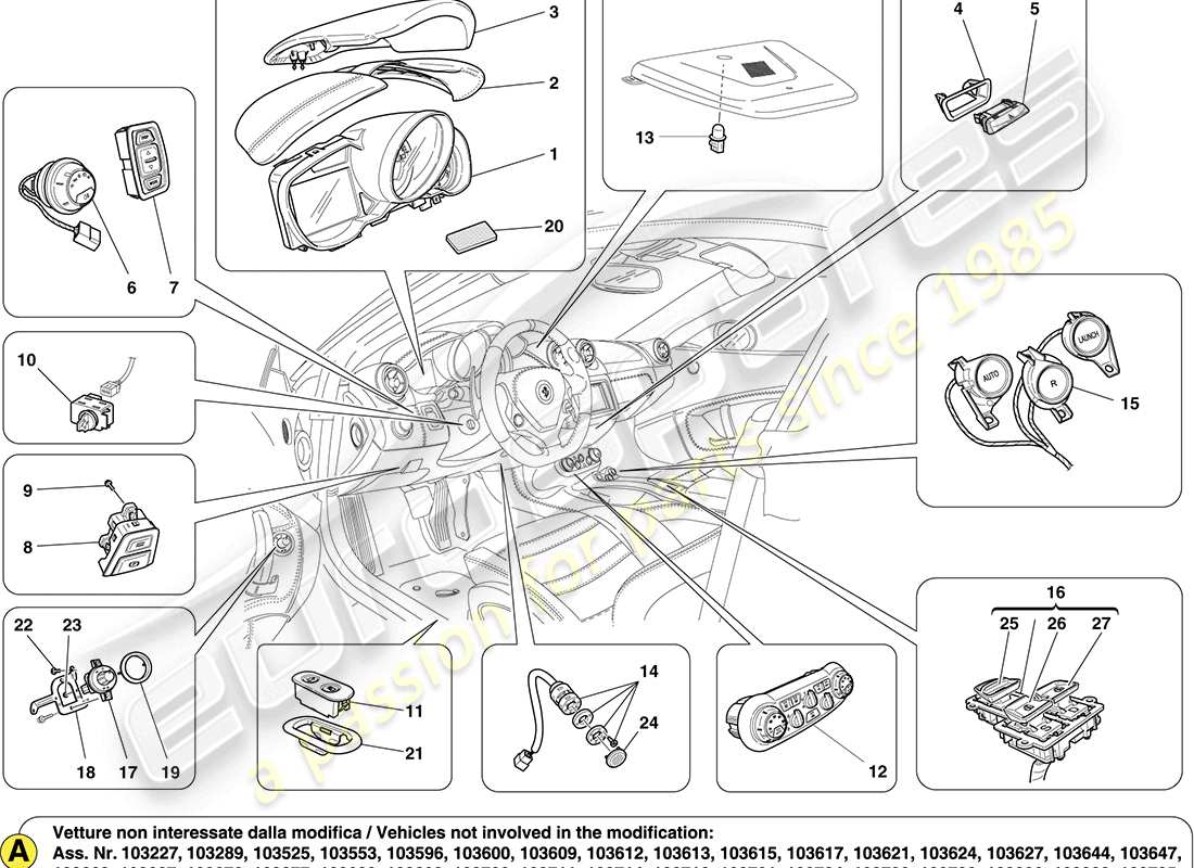 Ferrari California (USA) INTERNAL PASSENGER COMPARTMENT SERVICES Parts Diagram