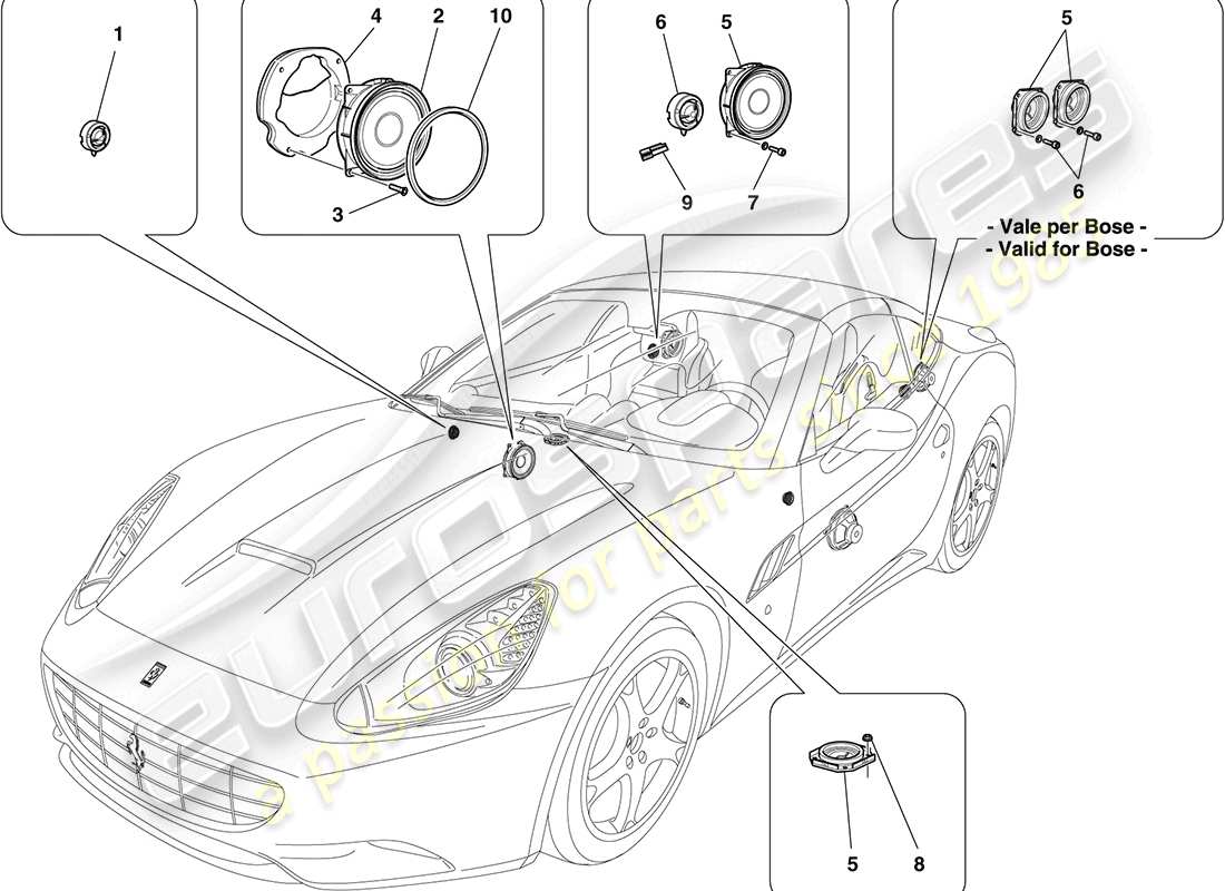Ferrari California (USA) AUDIO SPEAKER SYSTEM Parts Diagram