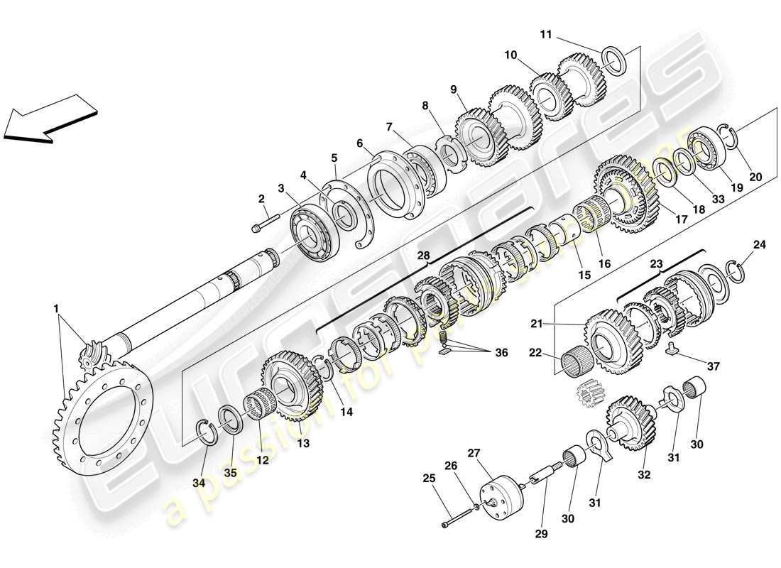 Ferrari F430 Scuderia Spider 16M (Europe) SECONDARY SHAFT GEARS Part Diagram