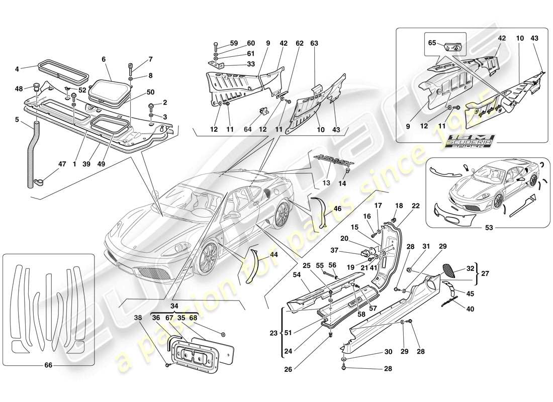 Ferrari F430 Scuderia Spider 16M (Europe) SHIELDS - EXTERNAL TRIM Part Diagram