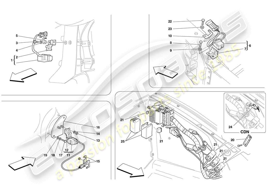 Ferrari F430 Scuderia Spider 16M (Europe) ECUs AND SENSORS IN FRONT COMPARTMENT AND ENGINE COMPARTMENT Part Diagram
