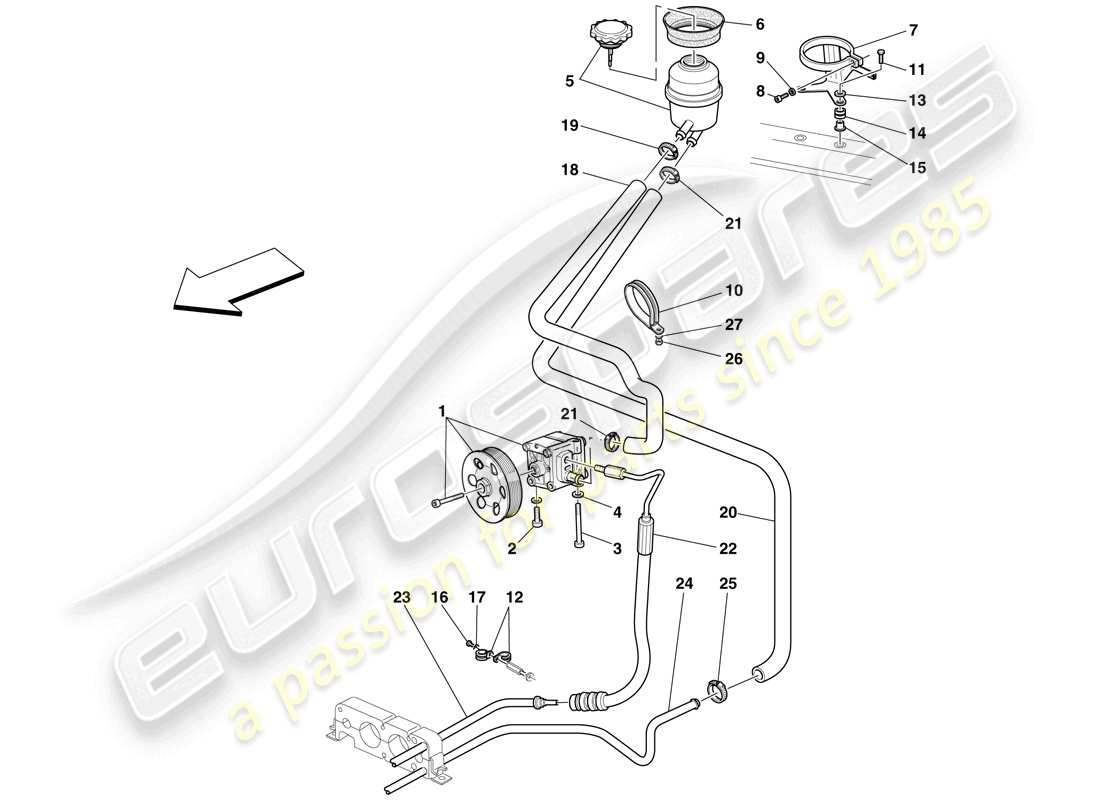 Ferrari F430 Scuderia Spider 16M (USA) POWER STEERING PUMP AND RESERVOIR Part Diagram