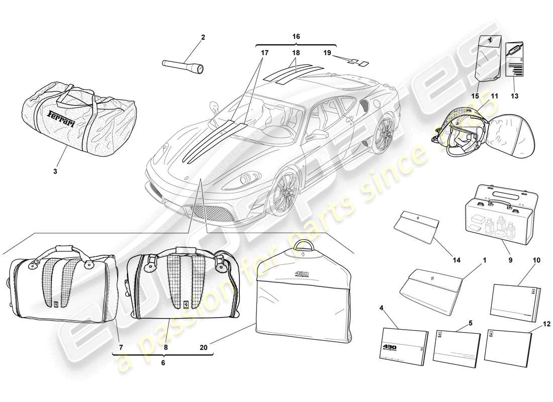 Ferrari F430 Scuderia Spider 16M (USA) documentation and accessories Part Diagram