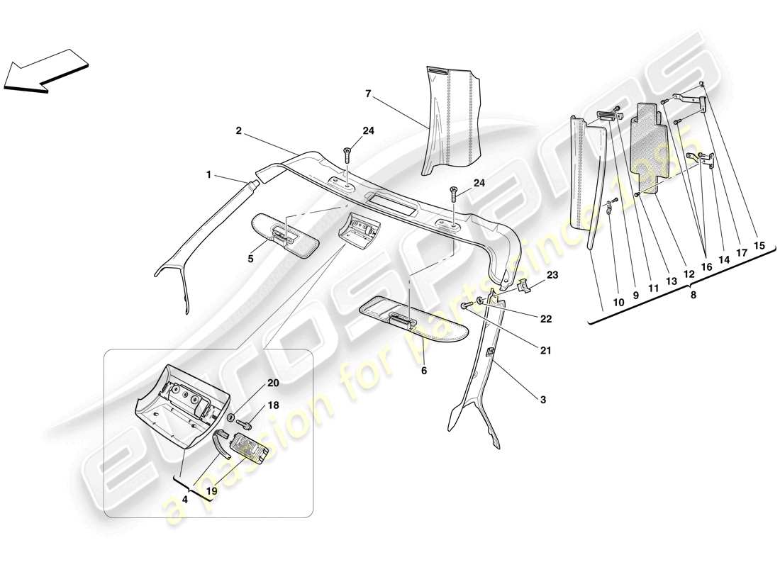 Ferrari F430 Scuderia Spider 16M (USA) HEADLINER TRIM AND ACCESSORIES Part Diagram