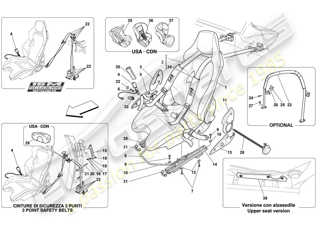 Ferrari F430 Scuderia Spider 16M (USA) RACING SEAT-4 POINT SEAT HARNESSES-ROLLBAR Part Diagram