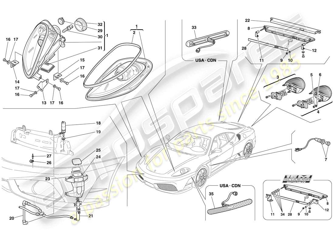 Ferrari F430 Scuderia Spider 16M (USA) HEADLIGHTS AND TAILLIGHTS Part Diagram