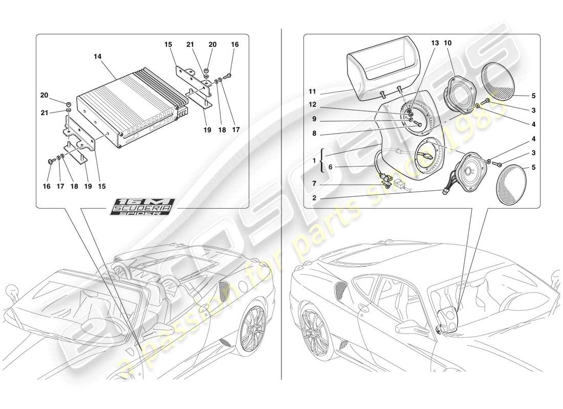 Ferrari F430 Scuderia Spider 16M (USA) radio amplifier system Part Diagram