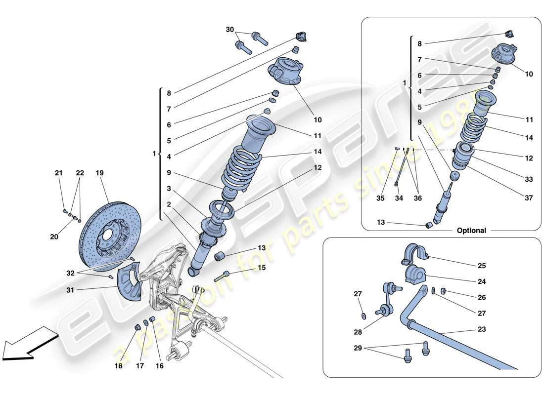 Ferrari 458 Italia (Europe) Front Suspension - Shock Absorber and Brake Disc Part Diagram