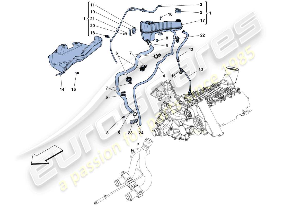 Ferrari 458 Italia (RHD) COOLING - HEADER TANK AND PIPES Parts Diagram