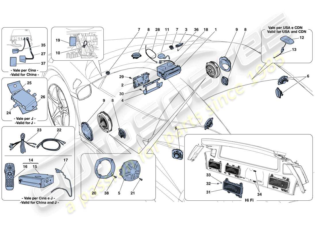 Ferrari 458 Italia (RHD) HI-FI SYSTEM Part Diagram