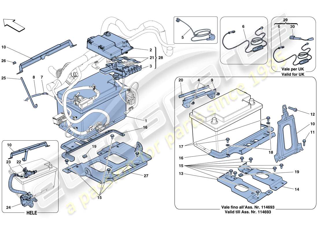 Ferrari 458 Spider (Europe) Battery Parts Diagram