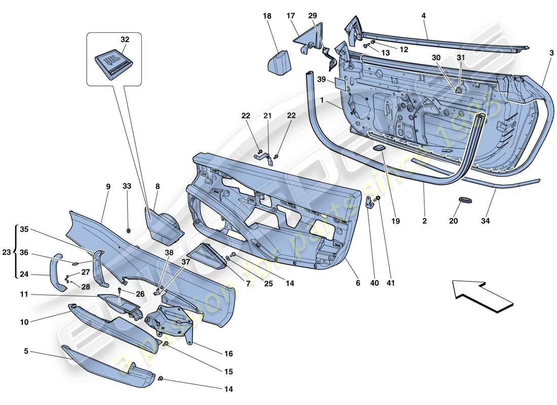 Ferrari 458 Spider (Europe) DOORS - SUBSTRUCTURE AND TRIM Parts Diagram