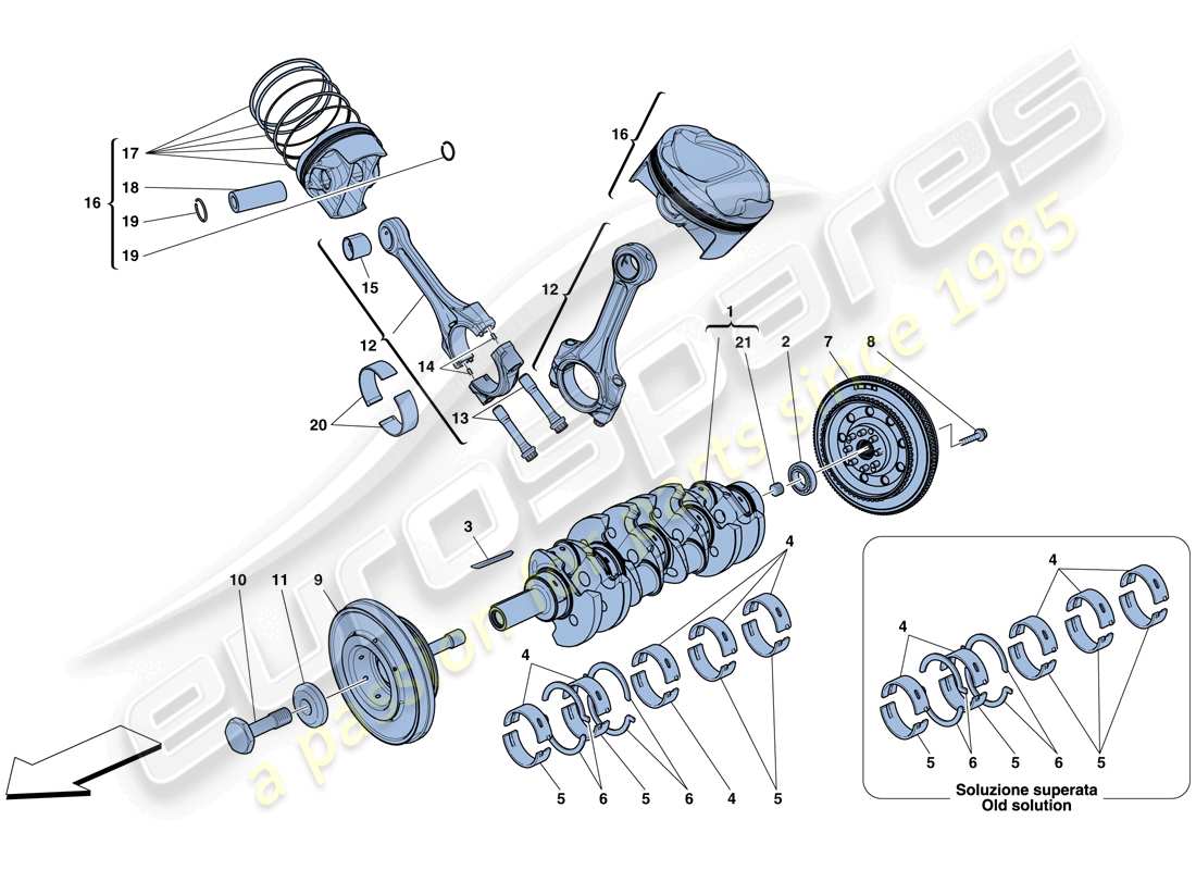 Ferrari 458 Spider (RHD) crankshaft - connecting rods and pistons Parts Diagram