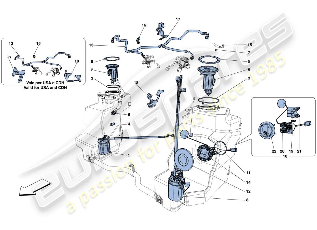 Ferrari 458 Spider (RHD) fuel system pumps and pipes Part Diagram