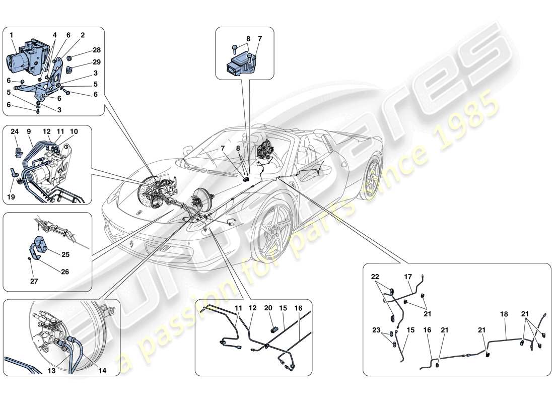 Ferrari 458 Spider (RHD) Brake System Part Diagram