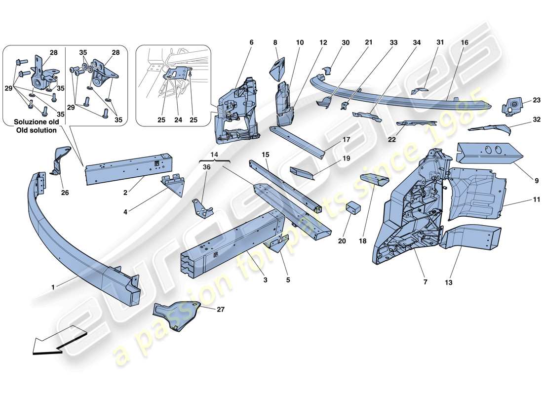 Ferrari 458 Spider (RHD) CHASSIS - STRUCTURE, FRONT ELEMENTS AND PANELS Part Diagram