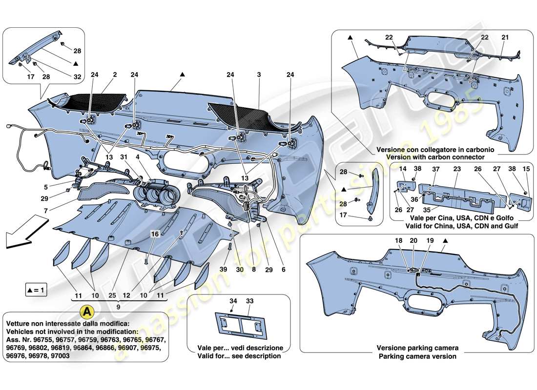 Ferrari 458 Spider (RHD) REAR BUMPER Parts Diagram