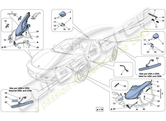 a part diagram from the Ferrari 458 Spider (RHD) parts catalogue