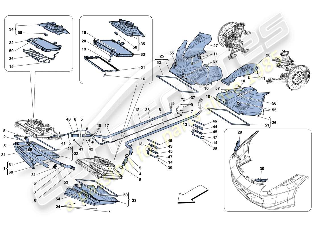 Ferrari 458 Spider (USA) COOLING - RADIATORS AND AIR DUCTS Part Diagram