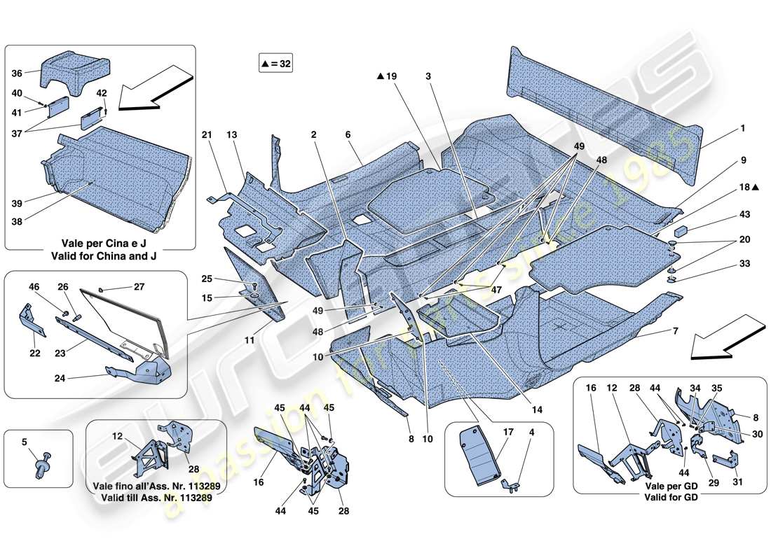 Ferrari 458 Spider (USA) PASSENGER COMPARTMENT MATS Part Diagram