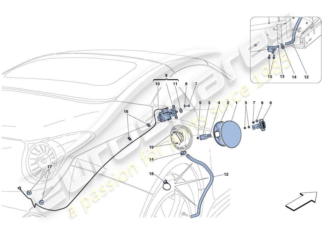 Ferrari California T (Europe) FUEL FILLER FLAP AND CONTROLS Parts Diagram