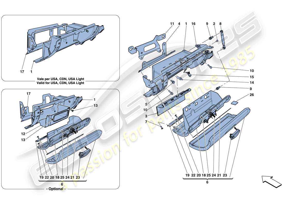 Ferrari California T (Europe) GLOVE COMPARTMENT Parts Diagram